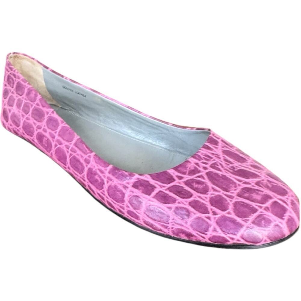 Garnet Hill Ballet Flat Croc Embossed Purple Genuine Leather 9.5 Made in Italy